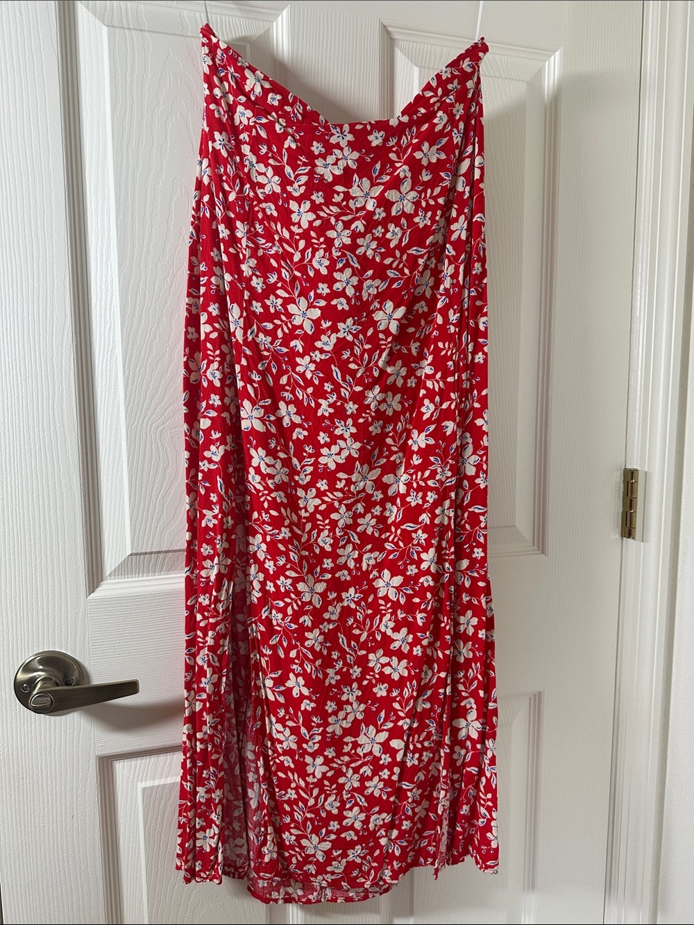 Topshop Red Floral Skirt with White Bloom Print